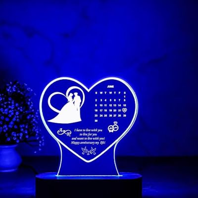 Heart Shape Lamp with Multicolored Light Personalized Alphabet Letter Date & Text | Gift for Loveable Person | Birthday Gift for Wife